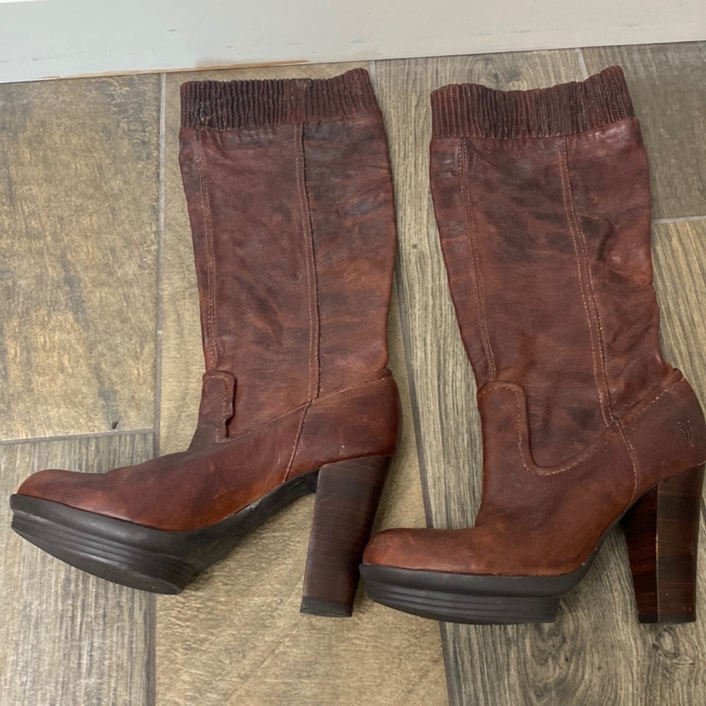 Frye Mimi scrunch boot all leather brown size 6.5 M. - Picture 2 of 16
